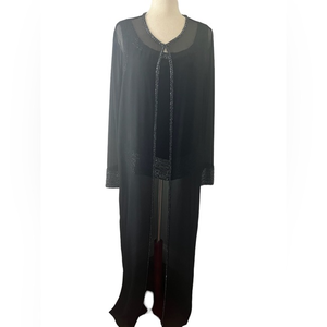 JKara New York Black‎ Sleeveless Beaded Blouse w Sheer Matching long jacket VTGE
